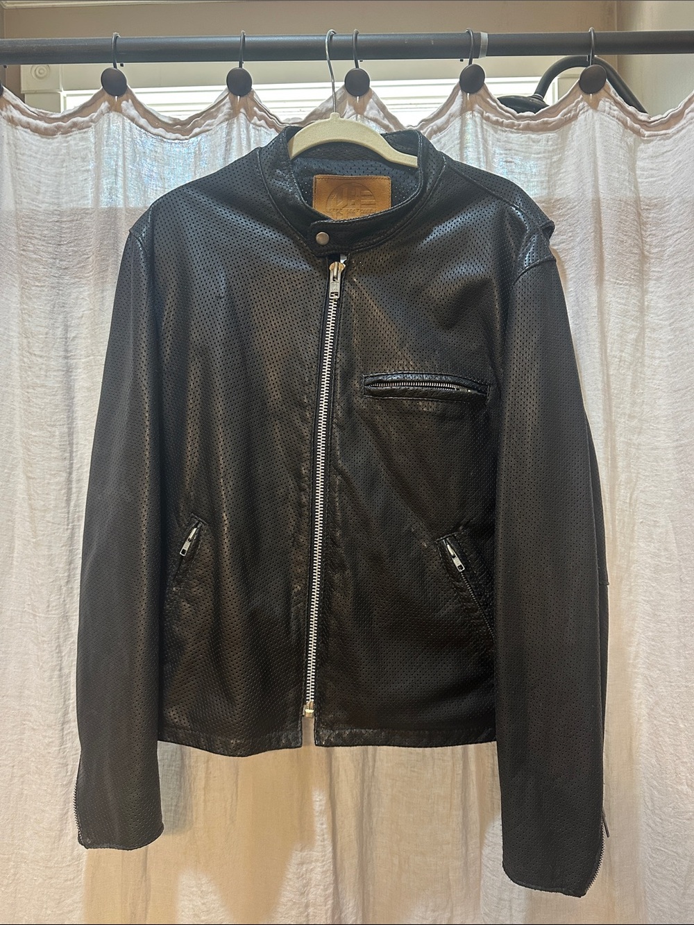 Vintage 1990’s Kerr Leather Men's Black Perforated Leather Performance Jacket